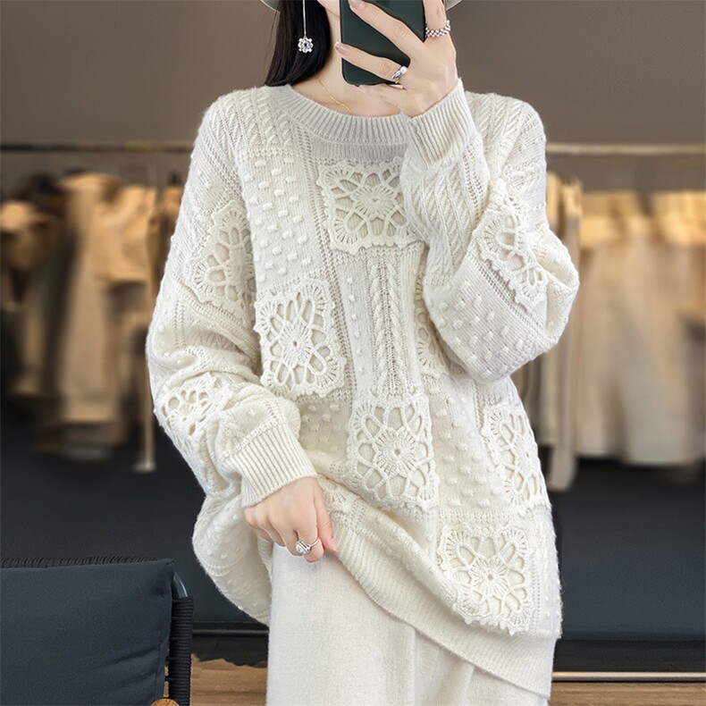 春秋冬新款羊毛衫女圆领宽松打底衫套头针织时尚毛衣，女装羊毛衫，江南羊绒