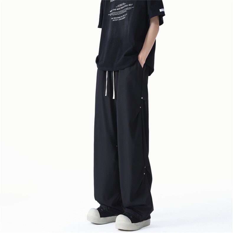 黑色铆钉伐木裤工装美式高街宽松直筒休闲裤cleanfit裤子K722P55图片