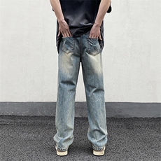高街美式复古黄泥水洗破洞牛仔裤男潮XZ211-1-K2315-P55，男装牛仔裤，星座211-1