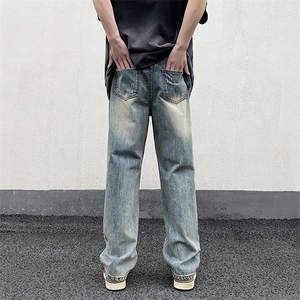 高街美式复古黄泥水洗破洞牛仔裤男潮XZ211-1-K2315-P55图片