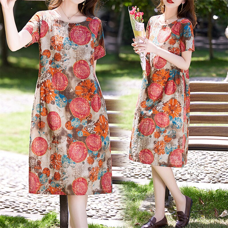 棉麻连衣裙夏季2025新款衣服大码女装高端精致气质碎花宽松裙子,女装连衣裙,倪叶myz