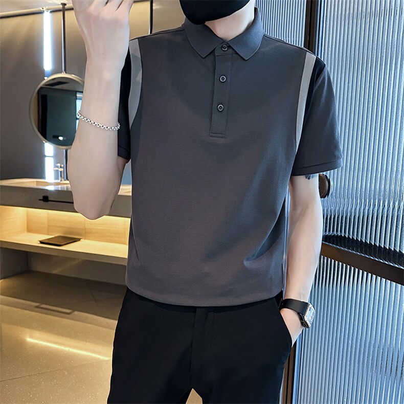 品牌质量2024主推经典款拼接高品质短袖T恤翻领Polo衫T0258-P55,男装T恤,电商D342