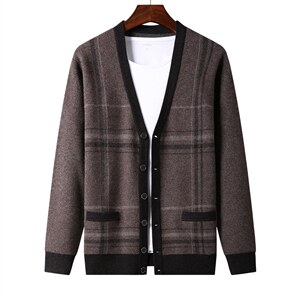 秋冬男士长袖羊毛毛衣男条纹V领加厚针织开衫QLM77829-P215,男装针织衫/毛衣,电商B212（原钱塘6029）