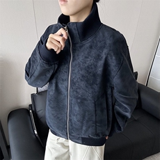 潮牌复古扎染PU皮夹克男外套痞帅立领工装棒球服25XJ55259特批60，男装夹克，电商A042