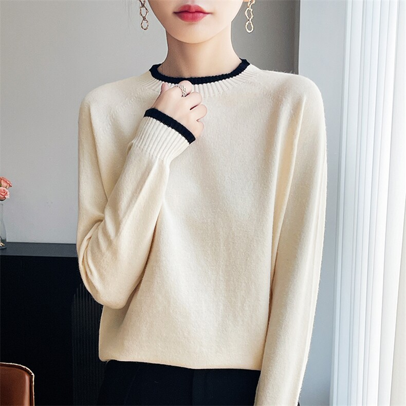 无缝一线成衣半高领毛衣女宽松秋冬撞色长袖中领内搭打底针织衫，女装针织衫/毛衣，斯美雅安迪绒