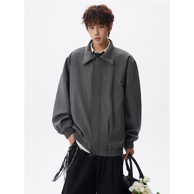 春秋季美式复古哈灵顿行政夹克衫大码翻领廓形西装外套LJ901特P80，男装夹克，电商B215