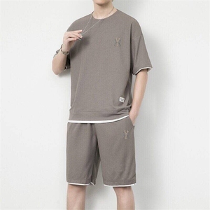 7538-P55华夫格短裤套装男士夏季冰丝短袖男装一套搭配休闲运动服图片
