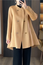 时尚斗篷型立领纯羊毛女毛呢外套小个子2025秋冬双面羊绒大衣驼色，女装毛呢外套，乾庄羊绒