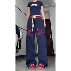 AK2493-P65抽绳字母印花运动卫裤高街垂感宽松直筒休闲长裤，女装休闲裤，星座617A-2