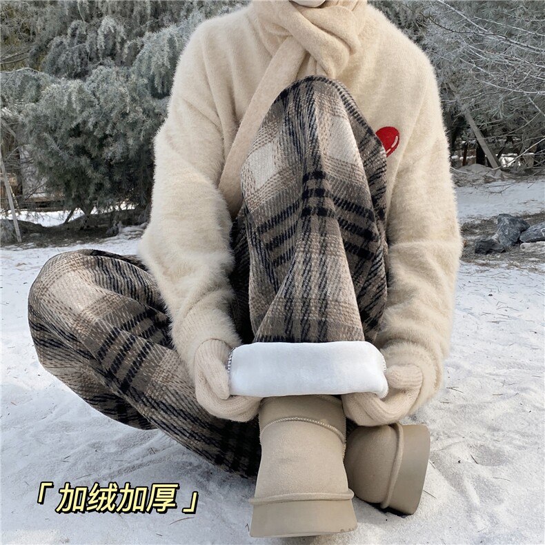 2025冬季美式复古格子慵懒感加绒休闲裤B315-K25889JR-特p46控88,男装卫衣,电商B315
