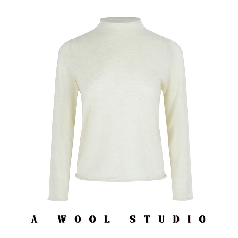 2025年秋季新款百搭女士长袖半高领平棉卷边针织衫，女装针织衫/毛衣，宋氏羊绒