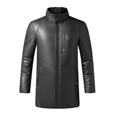 X2256秋冬新款海宁皮衣男士中长款绵羊皮鹅绒羽绒服翻领P640，男装皮衣，电商B360
