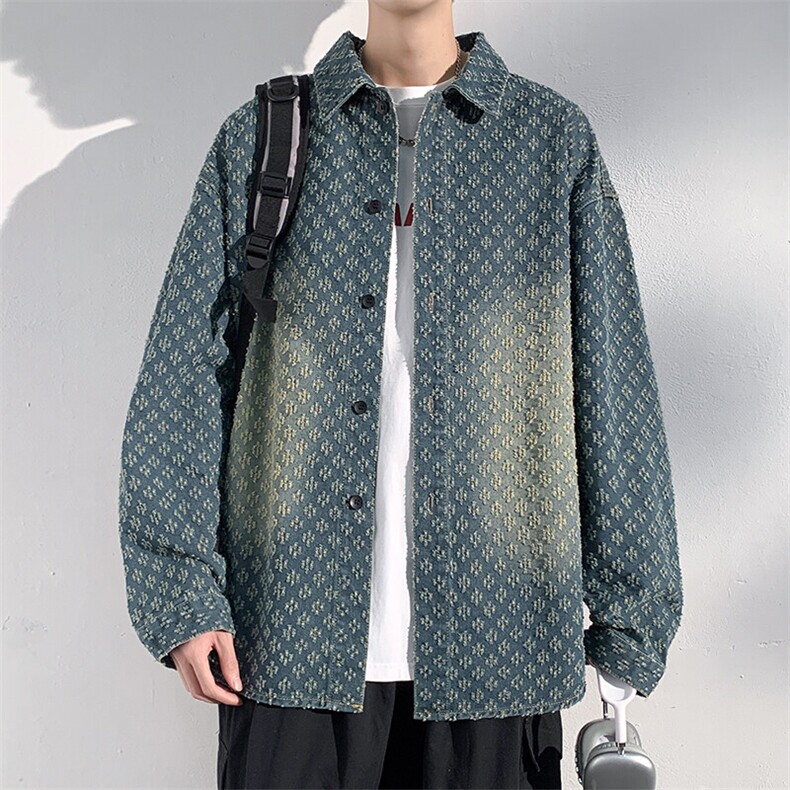 特批P55无差价25春设计感提花牛仔服夹克男时尚大码翻领外套NJ151,男装夹克,电商A001-1