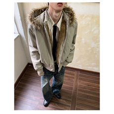 2025冬季新款美式复古座山雕短款连帽毛领棉服男冬派克服棉衣外套，男装棉衣，星座506A