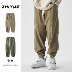 军绿色工装裤男夏季日系复古束脚裤阔腿运动宽松百搭潮牌休闲裤子图片