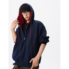 8XL-M秋连帽卫衣男宽松休闲纯色拉链开衫外套拼色帽衫运动WY27P65，女装短外套，电商D206-1
