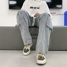 欧美高街嘻哈做旧多口袋直筒牛仔裤男潮牌街头阔腿工装裤5081P53，男装牛仔裤，星座410-2