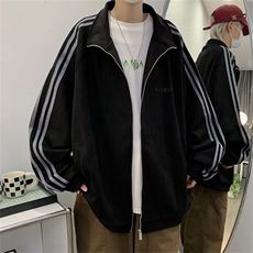 条纹麂皮绒外套男美式复古vibe立领夹克春秋季潮牌宽松休闲棒球服，男装夹克，星座506A