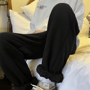 男秋季新款港风加绒纯色华夫格直筒束脚裤XK103P37图片