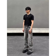 1506/QB2270/P53美式高街做旧黄泥染牛仔裤男女直筒风微喇裤，男装牛仔裤，星座1506
