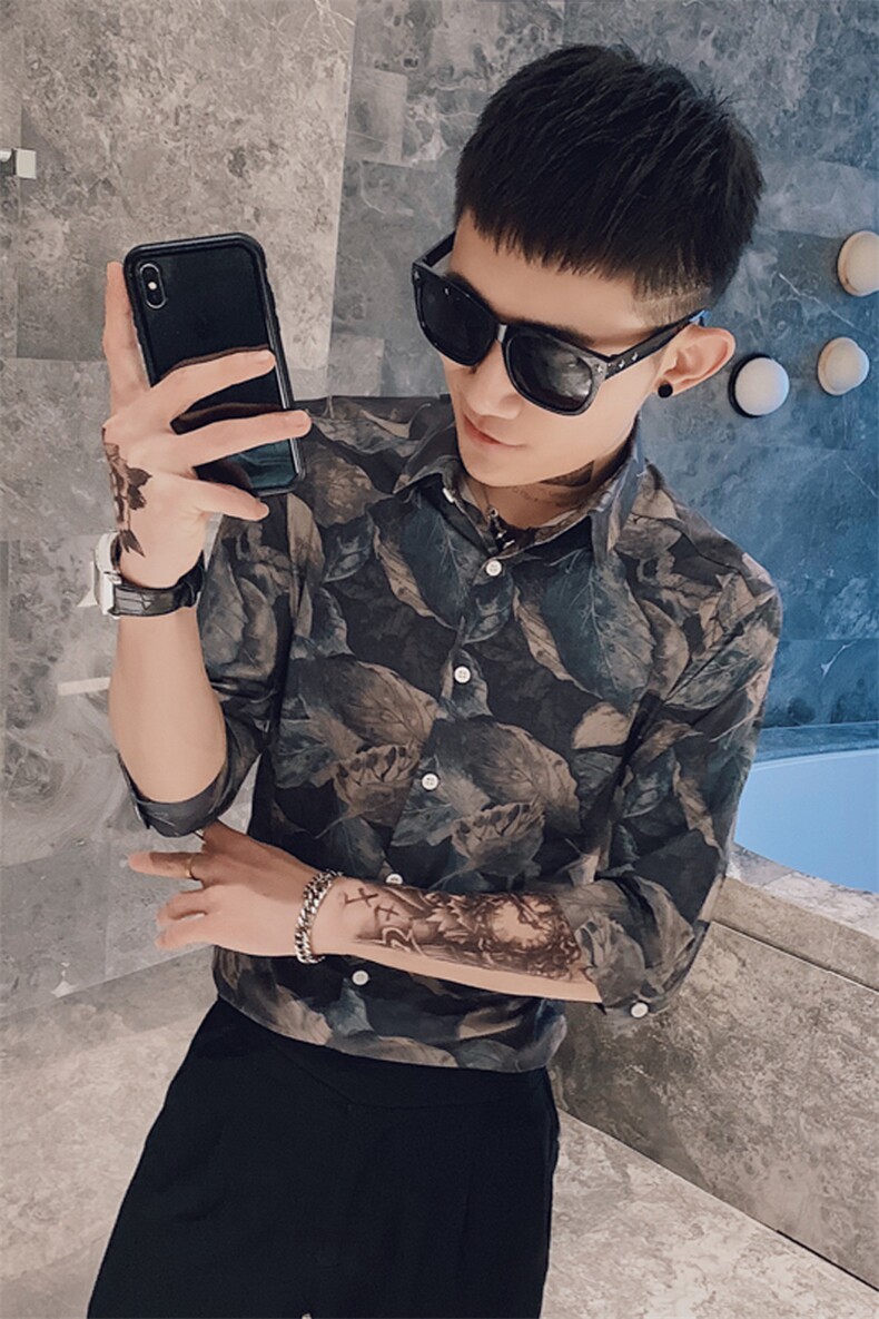 312A-235-P55新款社会小伙中袖衬衫韩版潮流男士五分袖衬衣B,男装T恤,星座312A-5