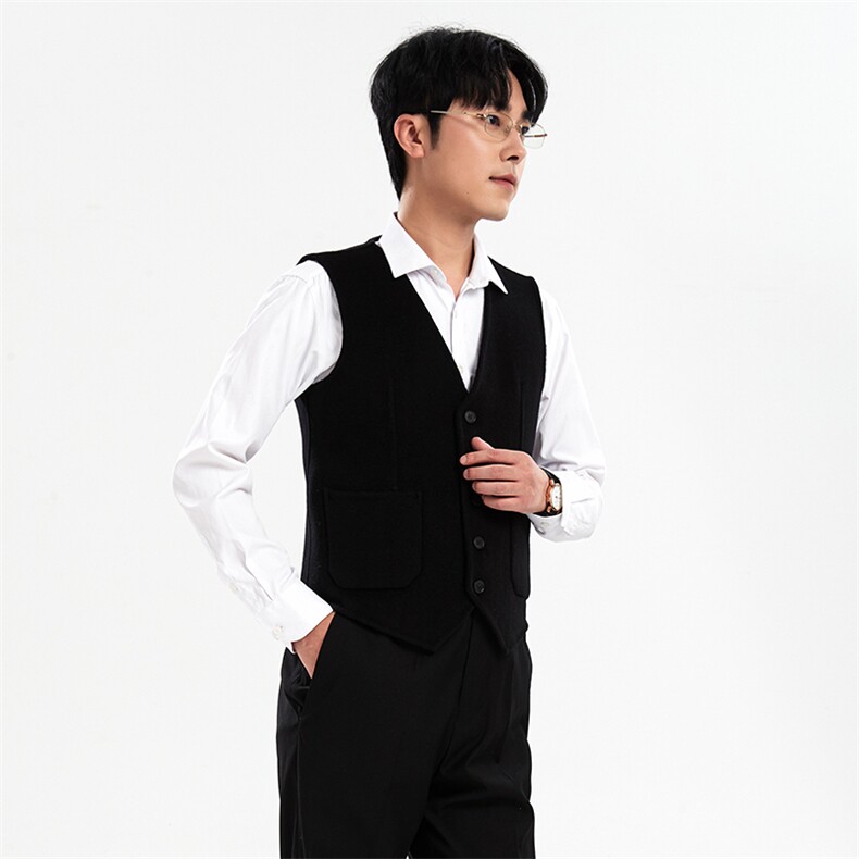 时尚男士羊毛修身马甲黑色纯色英伦风格商务休闲必备单品男装，男装背心/马甲，牧绒家园