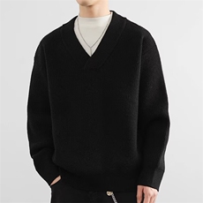 新款港风加厚内搭慵懒风纯色大V领针织衫上衣毛衣外套V29-P48网图，男装针织衫/毛衣，电商B245