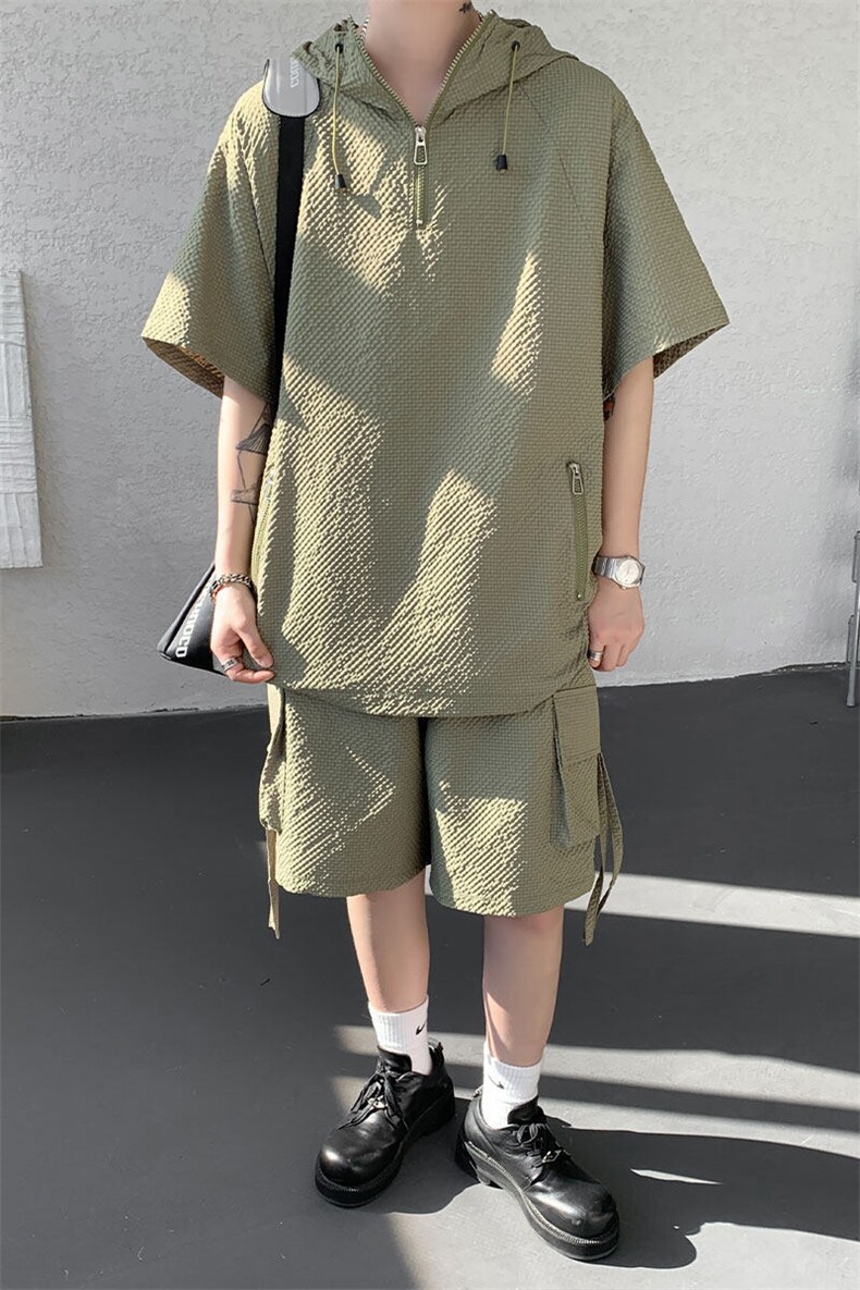 现货TZ772-特批56新款速干肌理感短袖衬衫短裤T恤大码套装,男装休闲套装,电商A059