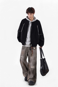 【现货】25秋美式复古拼接棒球服拉链夹克呢外套 705-1-W8867-P95图片