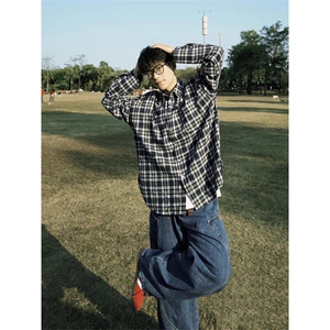 美式复古格纹衬衫男春夏cleanfit休闲长袖外套男C681-P45图片