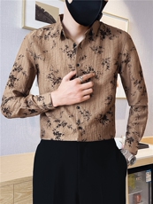301A-1/H515/P582024秋装新款男士印花长袖衬衫男修身花衬衣，男装衬衫，星座301A-1