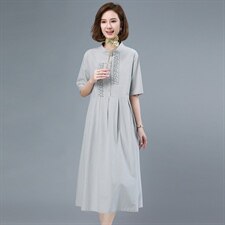 2021夏季新款简约休闲舒适气质刺绣棉麻连衣裙，女装连衣裙，依恋蒂丝