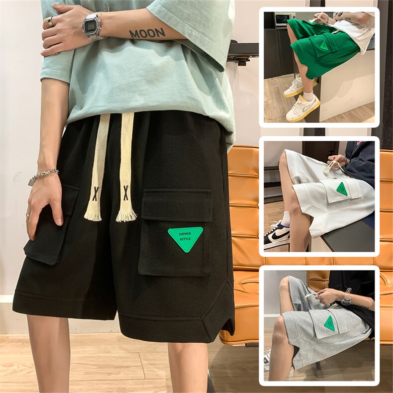 K6070/P35夏季新款立体多口袋工装松紧系绳短裤男大码中裤男裤子图片