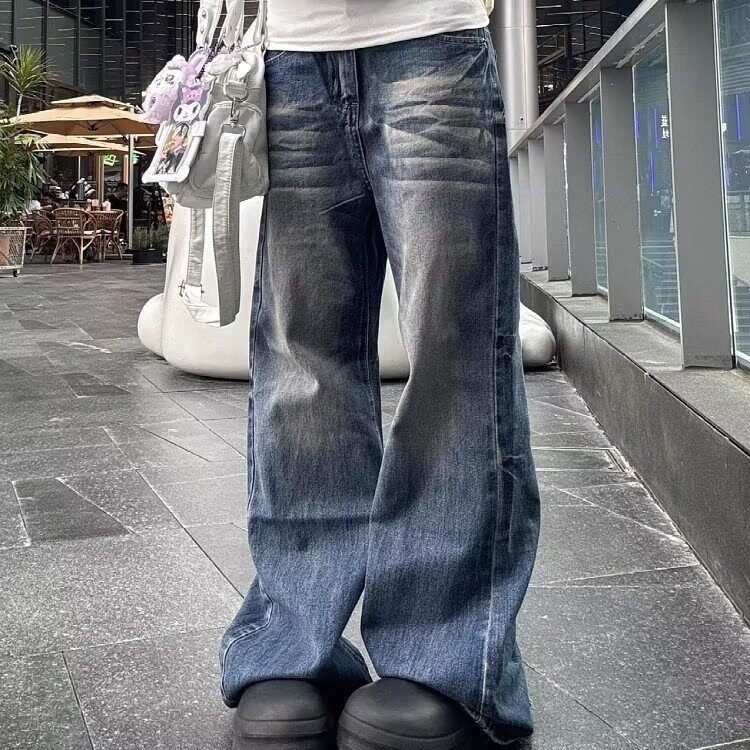 美式高街潮牌复古水洗猫须牛仔裤男宽松阔腿微喇百搭长裤子,男装牛仔裤,星座506A
