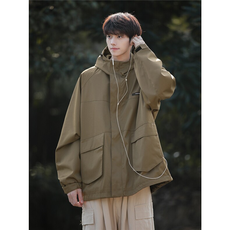 2026春装多乐棉防风防水连帽冲锋衣夹克JK1166/P105军绿色,男装夹克,电商A094