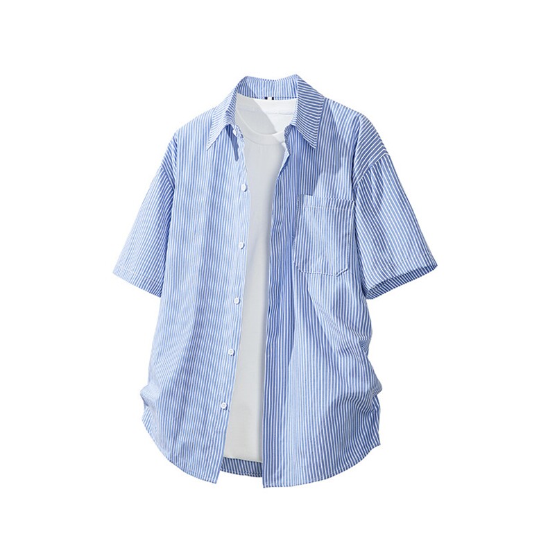 白底平铺立体条纹短袖衬衫男夏季宽松慵懒大码衬衣外套DC28001P40,男装T恤,电商B312