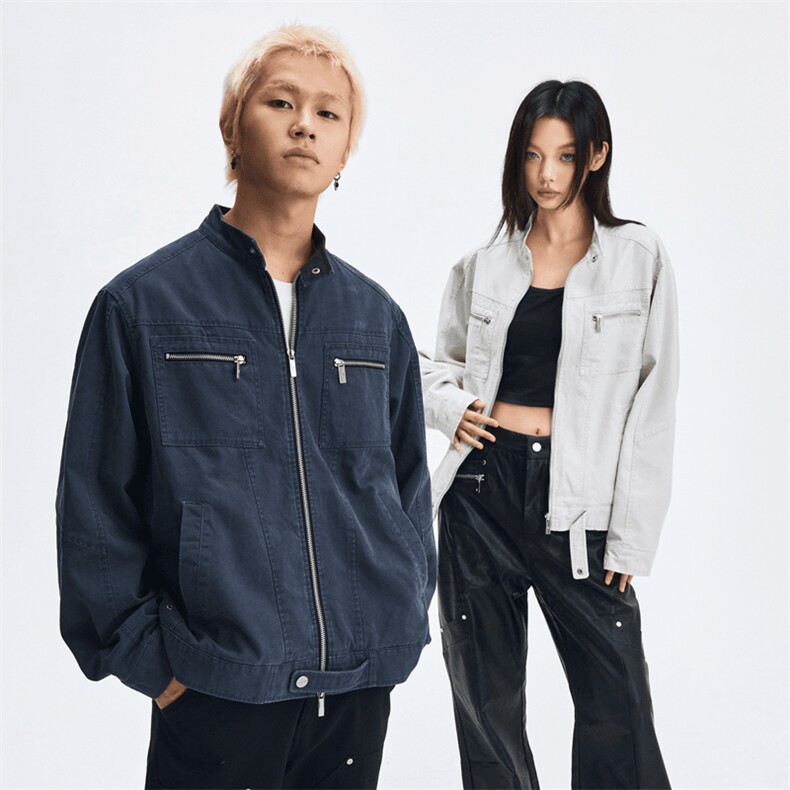 26春装高品质老钱风立领夹克外套男女美式潮牌拉链工装风宽松上衣，男装夹克，电商A486