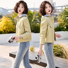 韩城.简约机车服立领亮色pu皮衣短外套皮夹克2025春季潮女拉链款s，女装皮衣，魅丽静蓝
