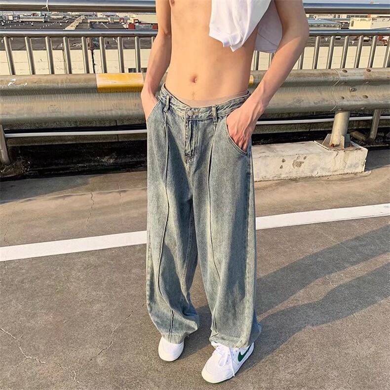 直筒宽松美式牛仔裤男新款潮牌ins百搭休闲阔腿拖地长裤NK21-P48,男装牛仔裤,星座1008-1