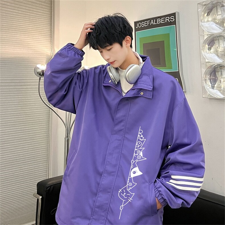 电商DSA028-JKHP1005P60100聚酯新款港风条纹工装夹克男控88,男装夹克,电商A028