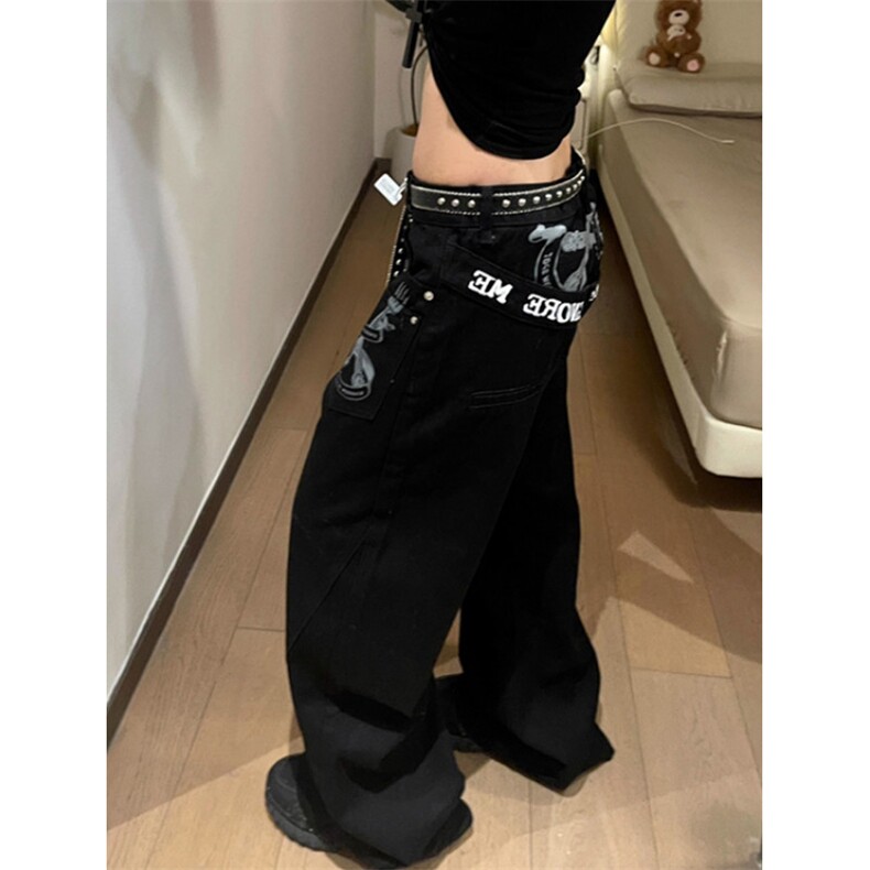 字母刺绣潮设计感小众黑色牛仔裤男女直筒裤子N60,男装牛仔裤,星座1116A（原606A-3）