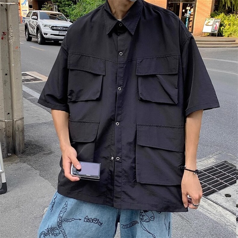 五分袖衬衫男学院风韩版潮流百搭帅气日系港风宽松短袖衬衣,男装衬衫,星座506A