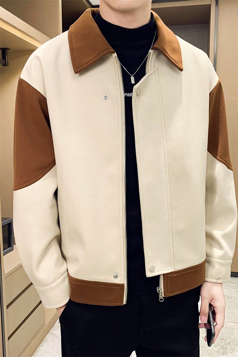 男新款呢子大衣秋冬妮子毛呢拼色宽松夹克外套A236-JK-5032-P135,男装夹克,电商A236