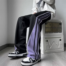 休闲裤男韩版潮流拼色条纹个性2024秋冬季新款ins长裤K4652-P36，男装休闲裤，星座412-3