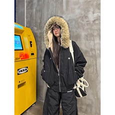 现货重磅boxy短款棉衣座山雕大毛毛领男女棉服水洗工装厚外套，男装棉衣，电商A486-1