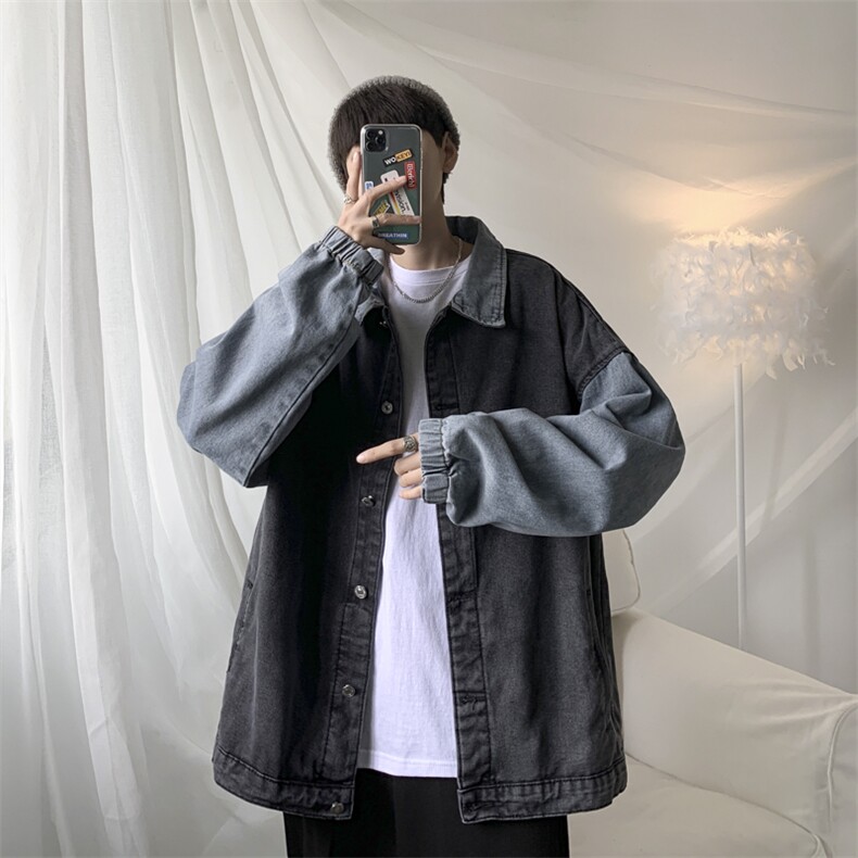 秋季青少年拼接牛仔外套男士街头休闲工装夹克A161-2-JK8861-P55-,男装夹克,电商A161-2