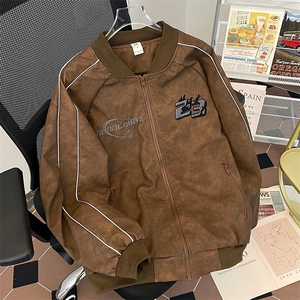秋季纯色男款棒球领休闲皮衣夹克外套JK922/P80图片