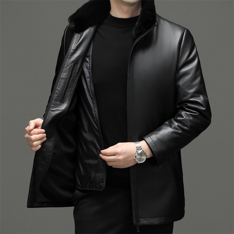 77048秋冬新款海宁真皮羽绒服男中长款水貂领绵羊皮皮衣P1150,男装皮衣,电商B360A（原721A）