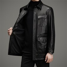 DLSN22135海宁皮衣男牛皮风衣外套韩版修身商务男装P1050，男装皮衣，电商B360