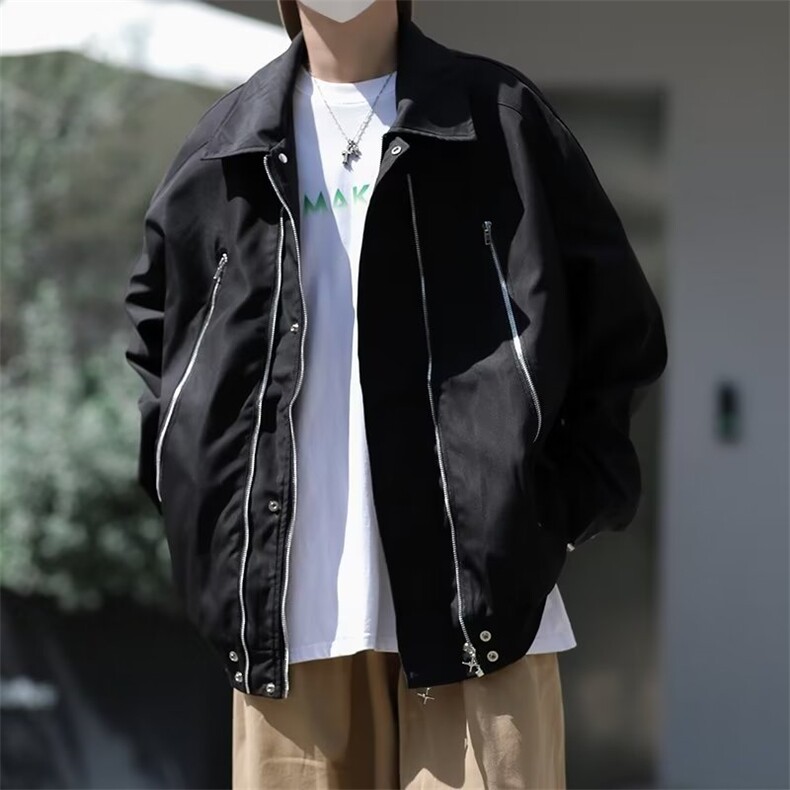 美式高街拉链外套男女潮牌设计高级感宽松春秋飞行员夹克-WT206,男装夹克,星座601-2